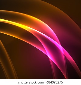 Energy lines, glowing waves in the dark, vector abstract background. Vector business or technology presentation design template, brochure or flyer pattern, or geometric web banner