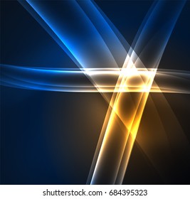 Energy lines, glowing waves in the dark, vector abstract background. Vector business or technology presentation design template, brochure or flyer pattern, or geometric web banner