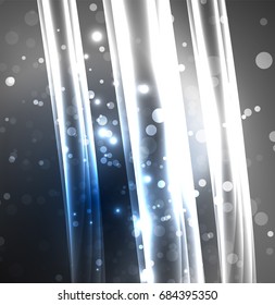 Líneas de energía, ondas brillantes en el fondo oscuro, vector abstracto. Plantilla de diseño de presentación de vocabulario o tecnología, patrón de folleto o volante, o banner web geométrico