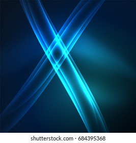 Energielinien, leuchtende Wellen im Dunkeln, Vektorgrafik-abstrakter Hintergrund. Design-Vorlage für Vektorgrafik-Präsentationen, Broschüren oder Flyer-Muster oder geometrisches Webbanner
