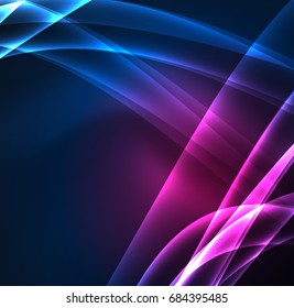Líneas de energía, ondas brillantes en el fondo oscuro, vector abstracto. Plantilla de diseño de presentación de vocabulario o tecnología, patrón de folleto o volante, o banner web geométrico