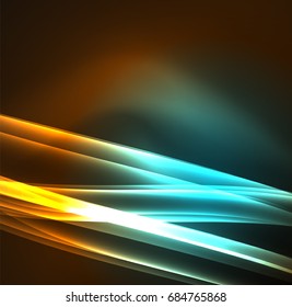 Energy lines, glowing waves in the dark, vector abstract background. Vector business or technology presentation design template, brochure or flyer pattern, or geometric web banner