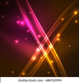 Energy lines, glowing waves in the dark, vector abstract background. Vector business or technology presentation design template, brochure or flyer pattern, or geometric web banner