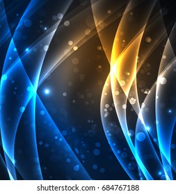 Energy lines, glowing waves in the dark, vector abstract background. Vector business or technology presentation design template, brochure or flyer pattern, or geometric web banner
