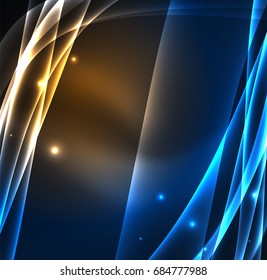 Energy lines, glowing waves in the dark, vector abstract background. Vector business or technology presentation design template, brochure or flyer pattern, or geometric web banner
