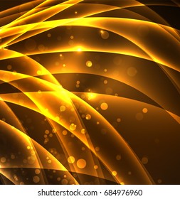 Energy lines, glowing waves in the dark, vector abstract background. Vector business or technology presentation design template, brochure or flyer pattern, or geometric web banner