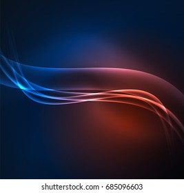Energy lines, glowing waves in the dark, vector abstract background. Vector business or technology presentation design template, brochure or flyer pattern, or geometric web banner