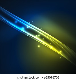 Energy lines, glowing waves in the dark, vector abstract background. Vector business or technology presentation design template, brochure or flyer pattern, or geometric web banner