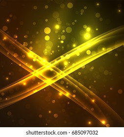Energielinien, leuchtende Wellen im Dunkeln, Vektorgrafik-abstrakter Hintergrund. Design-Vorlage für Vektorgrafik-Präsentationen, Broschüren oder Flyer-Muster oder geometrisches Webbanner
