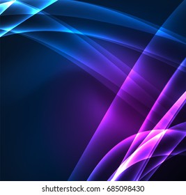 Energy lines, glowing waves in the dark, vector abstract background. Vector business or technology presentation design template, brochure or flyer pattern, or geometric web banner