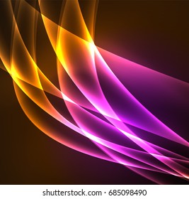 Energy lines, glowing waves in the dark, vector abstract background. Vector business or technology presentation design template, brochure or flyer pattern, or geometric web banner
