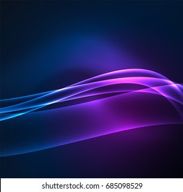 Energy lines, glowing waves in the dark, vector abstract background. Vector business or technology presentation design template, brochure or flyer pattern, or geometric web banner