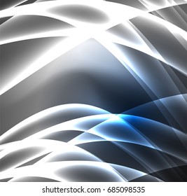 Energielinien, leuchtende Wellen im Dunkeln, Vektorgrafik-abstrakter Hintergrund. Design-Vorlage für Vektorgrafik-Präsentationen, Broschüren oder Flyer-Muster oder geometrisches Webbanner