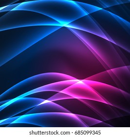 Energy lines, glowing waves in the dark, vector abstract background. Vector business or technology presentation design template, brochure or flyer pattern, or geometric web banner