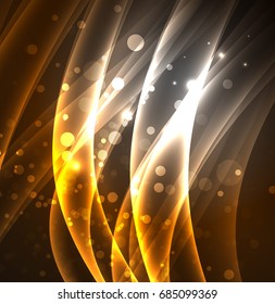 Energy lines, glowing waves in the dark, vector abstract background. Vector business or technology presentation design template, brochure or flyer pattern, or geometric web banner