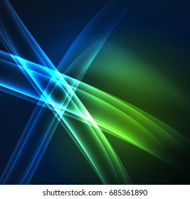 Energy lines, glowing waves in the dark, vector abstract background. Vector business or technology presentation design template, brochure or flyer pattern, or geometric web banner