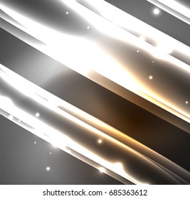 Energy lines, glowing waves in the dark, vector abstract background. Vector business or technology presentation design template, brochure or flyer pattern, or geometric web banner