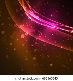 Energy lines, glowing waves in the dark, vector abstract background. Vector business or technology presentation design template, brochure or flyer pattern, or geometric web banner