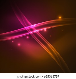 Energy lines, glowing waves in the dark, vector abstract background. Vector business or technology presentation design template, brochure or flyer pattern, or geometric web banner