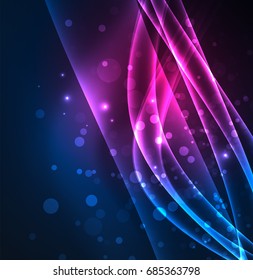 Energy lines, glowing waves in the dark, vector abstract background. Vector business or technology presentation design template, brochure or flyer pattern, or geometric web banner