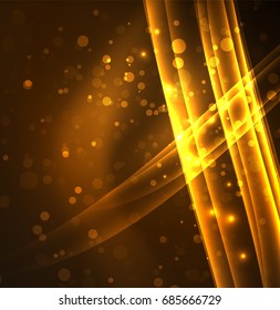 Líneas de energía, ondas brillantes en el fondo oscuro, vector abstracto. Plantilla de diseño de presentación de vocabulario o tecnología, patrón de folleto o volante, o banner web geométrico