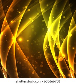 Energy lines, glowing waves in the dark, vector abstract background. Vector business or technology presentation design template, brochure or flyer pattern, or geometric web banner