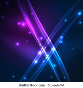 Energy lines, glowing waves in the dark, vector abstract background. Vector business or technology presentation design template, brochure or flyer pattern, or geometric web banner
