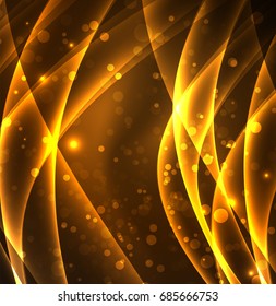 Linhas de energia, ondas brilhantes no escuro, fundo abstrato vetorial. Modelo de design de apresentação de tecnologia ou negócio de vetor, brochura ou padrão de folheto, ou banner web geométrico