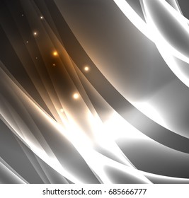 Líneas de energía, ondas brillantes en el fondo oscuro, vector abstracto. Plantilla de diseño de presentación de vocabulario o tecnología, patrón de folleto o volante, o banner web geométrico