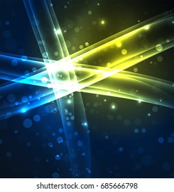 Líneas de energía, ondas brillantes en el fondo oscuro, vector abstracto. Plantilla de diseño de presentación de vocabulario o tecnología, patrón de folleto o volante, o banner web geométrico
