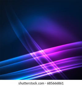 Energy lines, glowing waves in the dark, vector abstract background. Vector business or technology presentation design template, brochure or flyer pattern, or geometric web banner