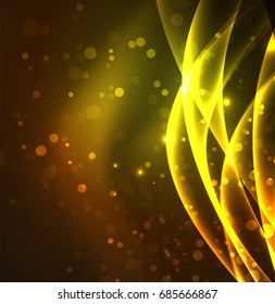 Líneas de energía, ondas brillantes en el fondo oscuro, vector abstracto. Plantilla de diseño de presentación de vocabulario o tecnología, patrón de folleto o volante, o banner web geométrico