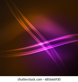 Energy lines, glowing waves in the dark, vector abstract background. Vector business or technology presentation design template, brochure or flyer pattern, or geometric web banner