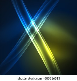 Energielinien, leuchtende Wellen im Dunkeln, Vektorgrafik-abstrakter Hintergrund. Design-Vorlage für Vektorgrafik-Präsentationen, Broschüren oder Flyer-Muster oder geometrisches Webbanner