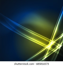 Energy lines, glowing waves in the dark, vector abstract background. Vector business or technology presentation design template, brochure or flyer pattern, or geometric web banner