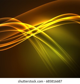 Energy lines, glowing waves in the dark, vector abstract background. Vector business or technology presentation design template, brochure or flyer pattern, or geometric web banner