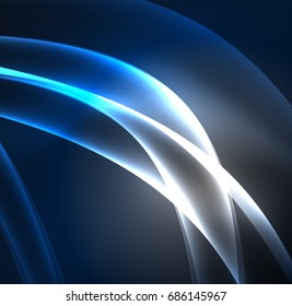 Energy lines, glowing waves in the dark, vector abstract background. Vector business or technology presentation design template, brochure or flyer pattern, or geometric web banner