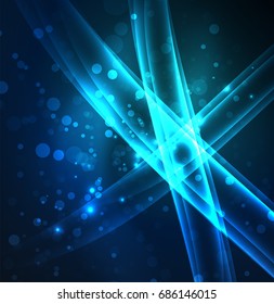 Líneas de energía, ondas brillantes en el fondo oscuro, vector abstracto. Plantilla de diseño de presentación de vocabulario o tecnología, patrón de folleto o volante, o banner web geométrico
