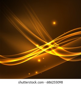 Energy lines, glowing waves in the dark, vector abstract background. Vector business or technology presentation design template, brochure or flyer pattern, or geometric web banner