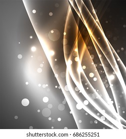 Energy lines, glowing waves in the dark, vector abstract background. Vector business or technology presentation design template, brochure or flyer pattern, or geometric web banner