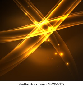 Energy lines, glowing waves in the dark, vector abstract background. Vector business or technology presentation design template, brochure or flyer pattern, or geometric web banner