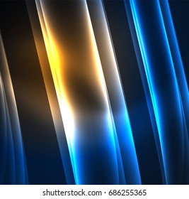 Energy lines, glowing waves in the dark, vector abstract background. Vector business or technology presentation design template, brochure or flyer pattern, or geometric web banner