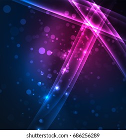 Energy lines, glowing waves in the dark, vector abstract background. Vector business or technology presentation design template, brochure or flyer pattern, or geometric web banner