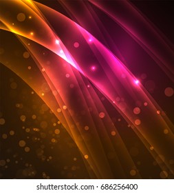 Energy lines, glowing waves in the dark, vector abstract background. Vector business or technology presentation design template, brochure or flyer pattern, or geometric web banner