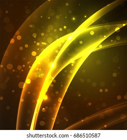 Energy lines, glowing waves in the dark, vector abstract background. Vector business or technology presentation design template, brochure or flyer pattern, or geometric web banner