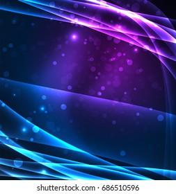 Líneas de energía, ondas brillantes en el fondo oscuro, vector abstracto. Plantilla de diseño de presentación de vocabulario o tecnología, patrón de folleto o volante, o banner web geométrico
