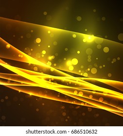 Energy lines, glowing waves in the dark, vector abstract background. Vector business or technology presentation design template, brochure or flyer pattern, or geometric web banner