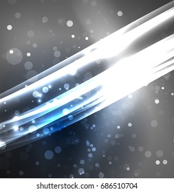 Energy lines, glowing waves in the dark, vector abstract background. Vector business or technology presentation design template, brochure or flyer pattern, or geometric web banner