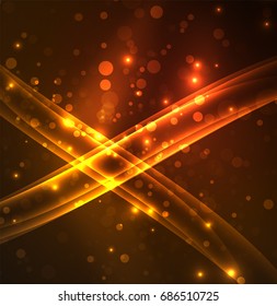 Líneas de energía, ondas brillantes en el fondo oscuro, vector abstracto. Plantilla de diseño de presentación de vocabulario o tecnología, patrón de folleto o volante, o banner web geométrico