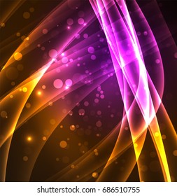 Energy lines, glowing waves in the dark, vector abstract background. Vector business or technology presentation design template, brochure or flyer pattern, or geometric web banner